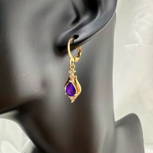 Gold and Purple Teardrop Earrings with Sparkling Accents